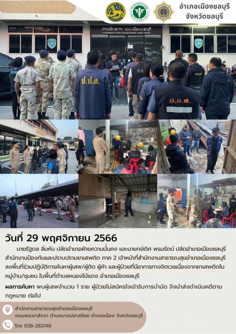 ร่วมปฏิบัติการค้นหาผู้เสพ/ผู้ติด ผู้ค้าและผู้ป่วยที่มีอาการทางจิตเวชเนื่องจากยาเสพติด
